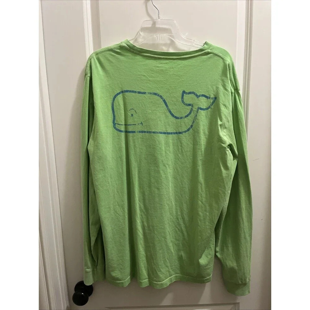 Vineyard Vines Men's Long Sleeve Shirt Lime Green Size Large Blue Whale - Picture 4 of 5